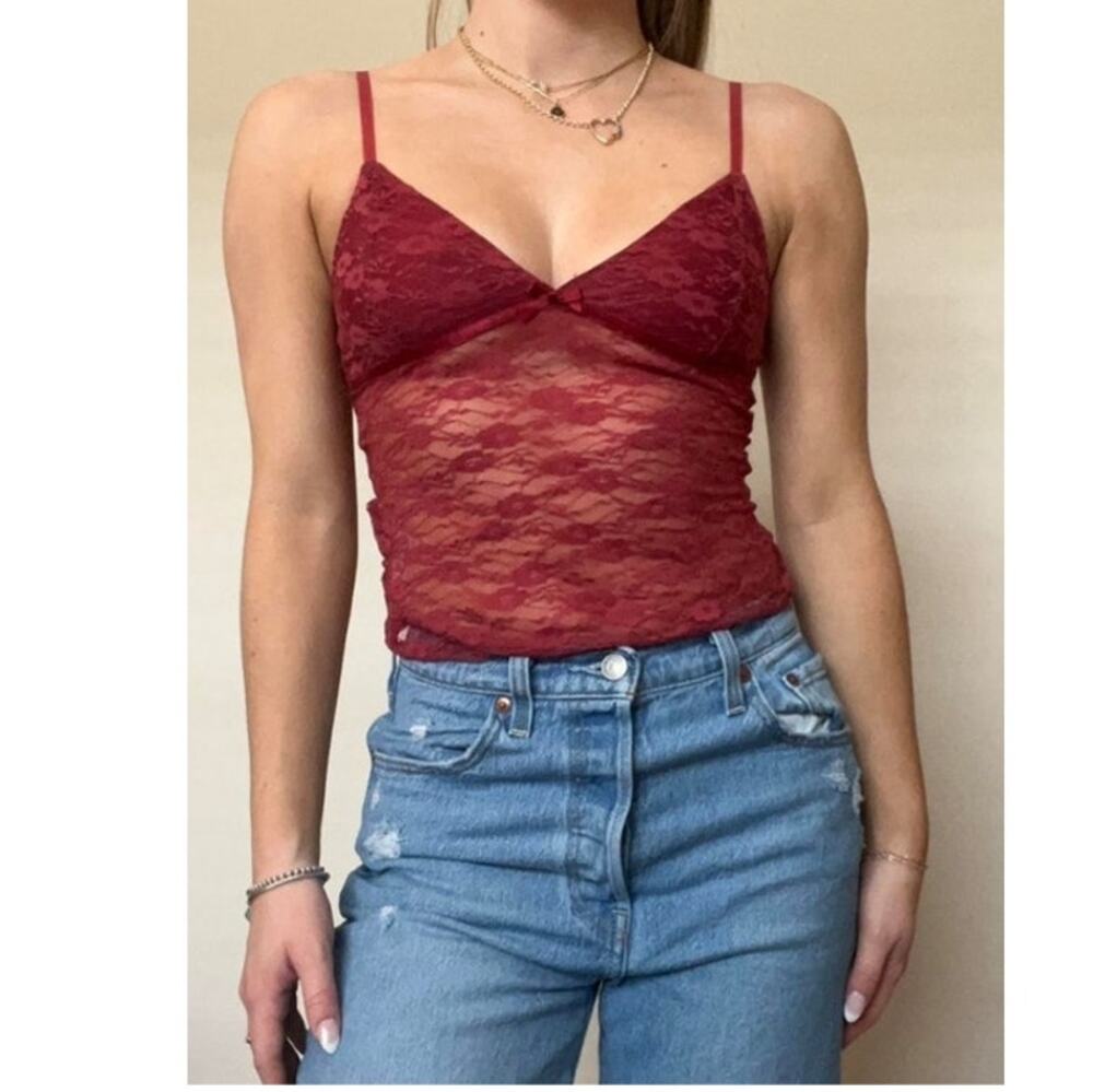 Edikted Burgundy Red Lace Bow Cami Bustier Strappy Festival Club Y2k Women S NEW